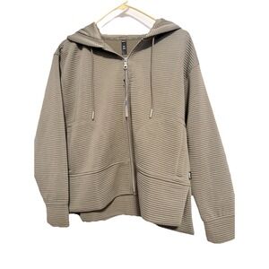 DKNY Ottoman Full-Zip Hoodie Womens Size S Olive Green Ribbed‎ Stretch Lined NWT